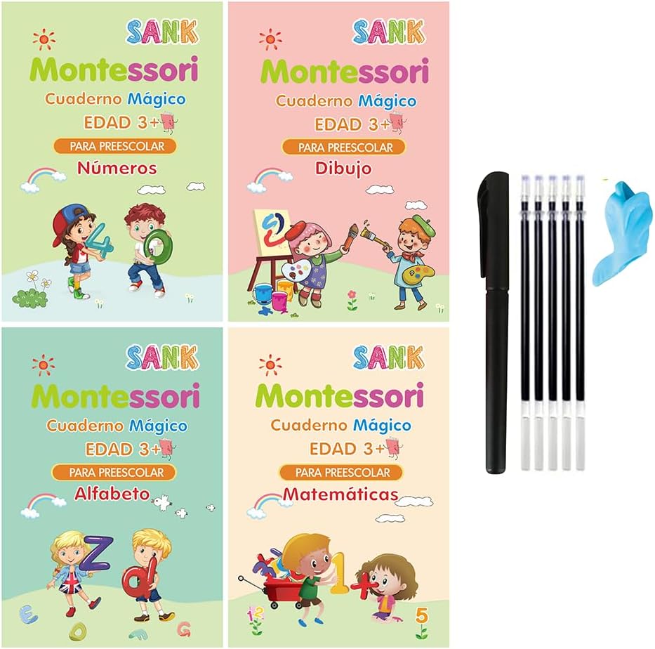 Set x 4 Libros caligrafía Montessori ✨🖊 (Alfabeto+ Números + Dibujo + Matemáticas)
