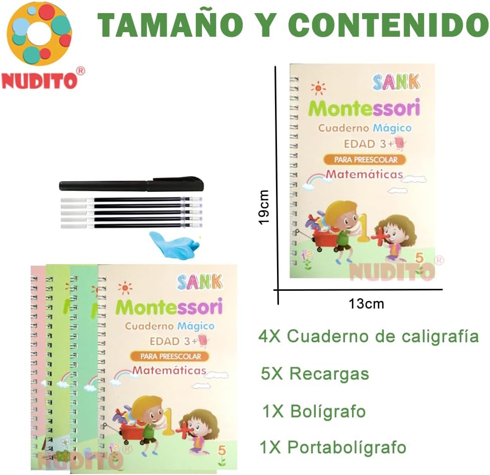 Set x 4 Libros caligrafía Montessori ✨🖊 (Alfabeto+ Números + Dibujo + Matemáticas)